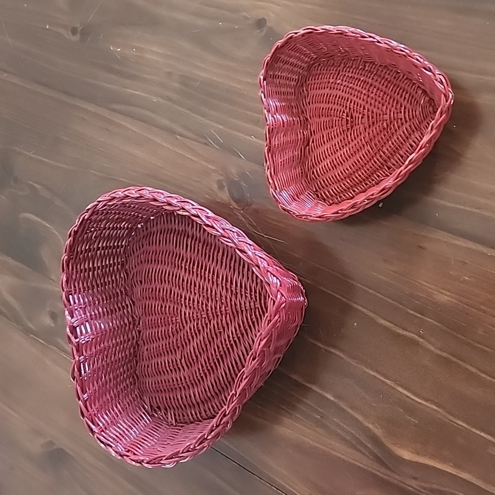 Red wicker heart baskets